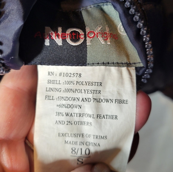 NOKI blue and yellow reversible down puffer coat with hood Size Small - Picture 14 of 16